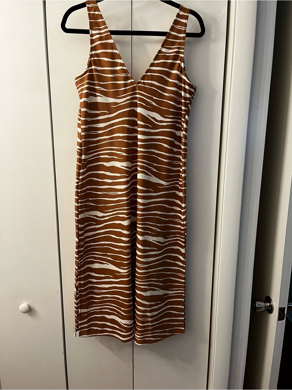 a new day Brown and White Zebra-Print V-Neck Midi Dress